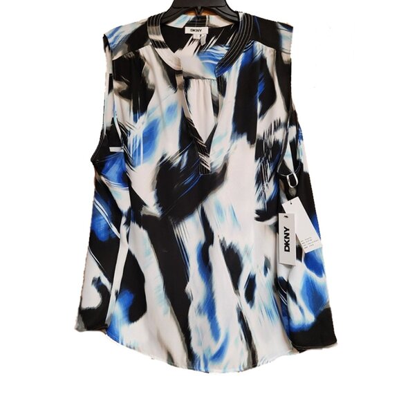 DKNY Sleeveless Watercolor Abstract Print Chiffon Blouse - Picture 1 of 2